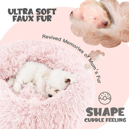 Himax 20in Covered Small Dog Bed with Blanket Attached Calming Burrow Pink