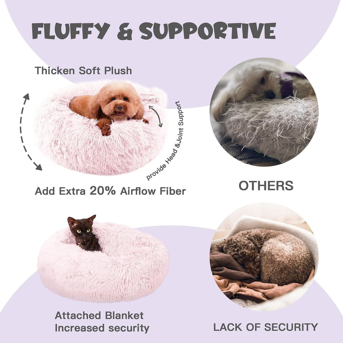 Himax 20in Covered Small Dog Bed with Blanket Attached Calming Burrow Pink