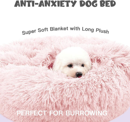 Himax 20in Covered Small Dog Bed with Blanket Attached Calming Burrow Pink