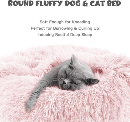 Himax 20in Covered Small Dog Bed with Blanket Attached Calming Burrow Pink