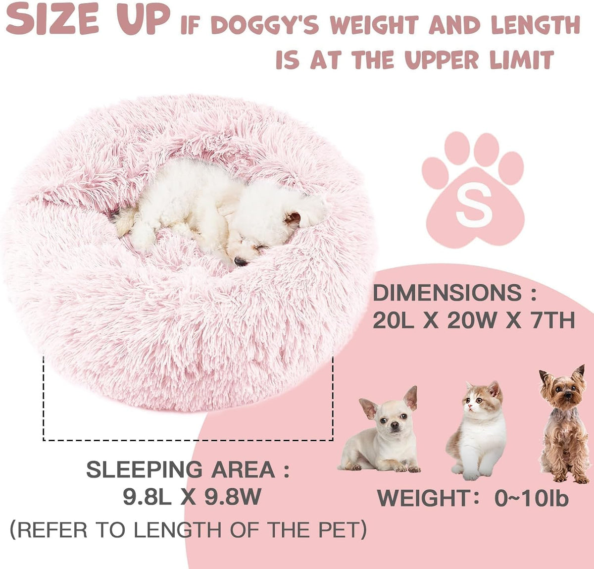 Himax 20in Covered Small Dog Bed with Blanket Attached Calming Burrow Pink