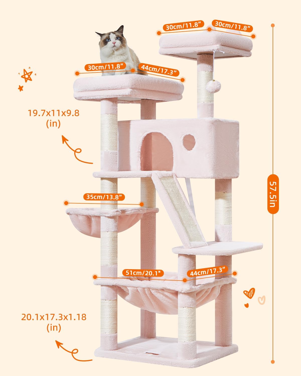 Sturdy Cat Tree, 58In Cat Tower for Indoor Cats Large Adult