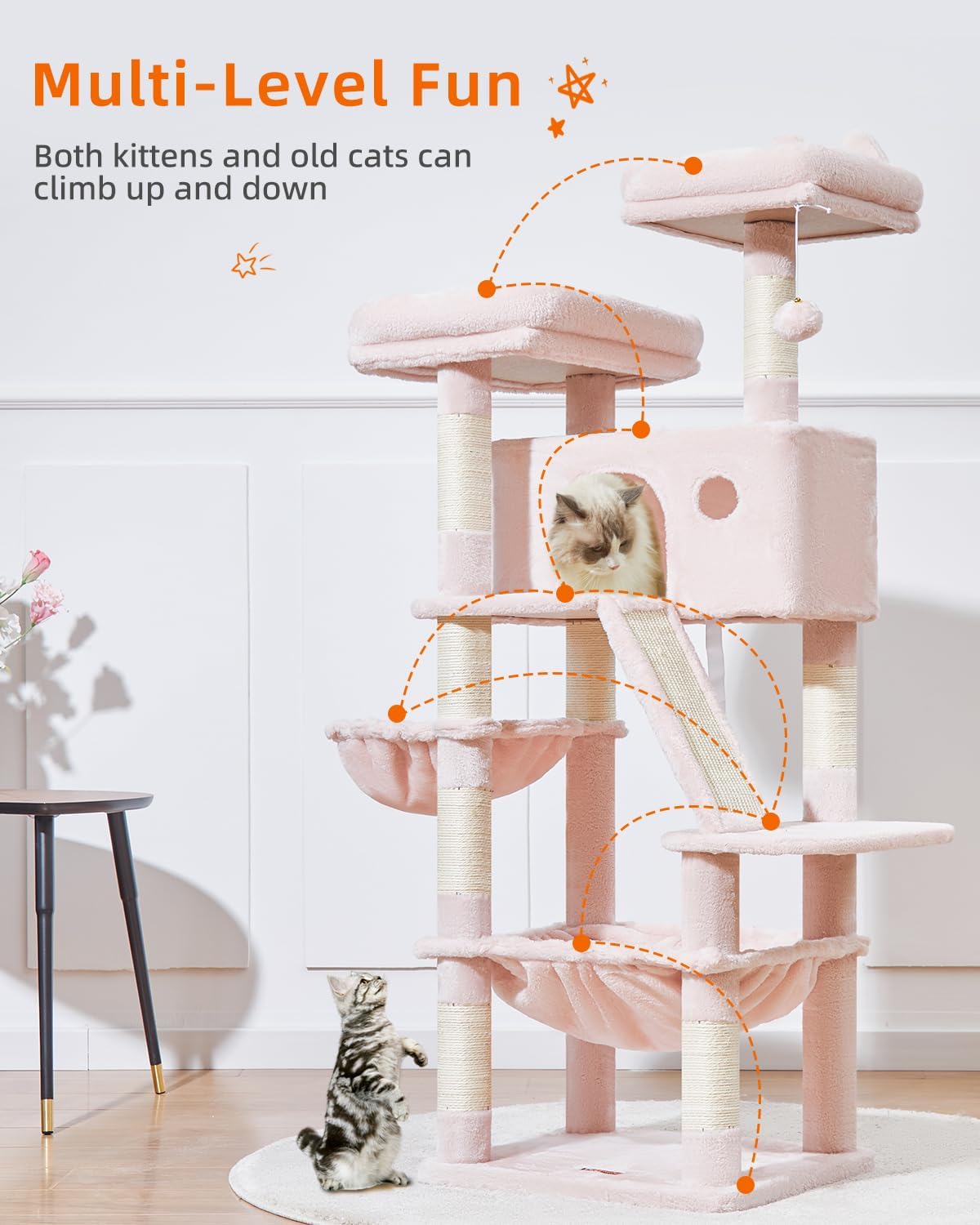 Sturdy Cat Tree, 58In Cat Tower for Indoor Cats Large Adult