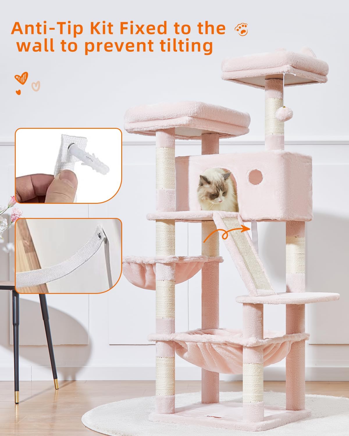 Sturdy Cat Tree, 58In Cat Tower for Indoor Cats Large Adult
