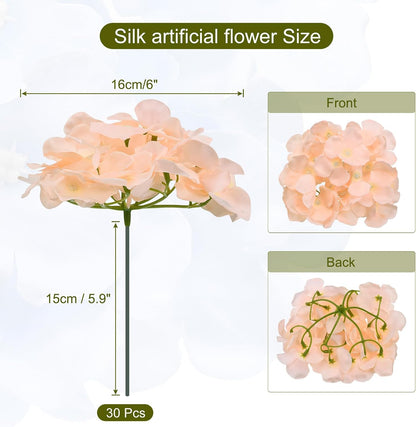 Silk Artificial Hydrangea Flowers, Pink Artificial Flowers Heads with Stems, Full Hydrangea Flowers for Wedding Centerpieces, Party Decoration 30Set