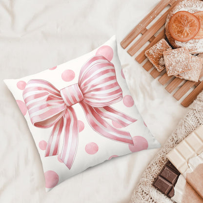 Preppy Pink Bow Pillow Cover, Coquette Cute Room Decor for Girls