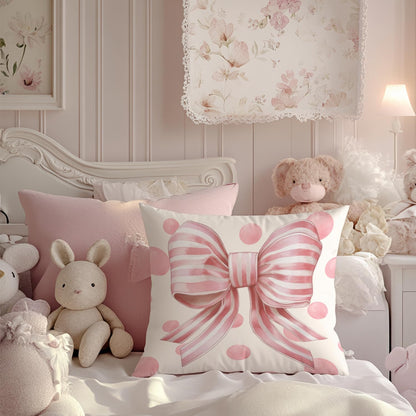 Preppy Pink Bow Pillow Cover, Coquette Cute Room Decor for Girls