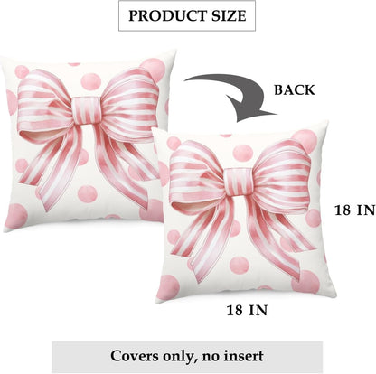 Preppy Pink Bow Pillow Cover, Coquette Cute Room Decor for Girls
