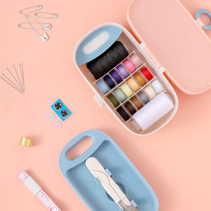Sewing Kit, Portable Kit for Adults, Plastic Box Needle and Thread Accesories Supplies Pink 15.5x6cm(6.1x2.36in)