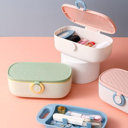 Sewing Kit, Portable Kit for Adults, Plastic Box Needle and Thread Accesories Supplies Pink 15.5x6cm(6.1x2.36in)
