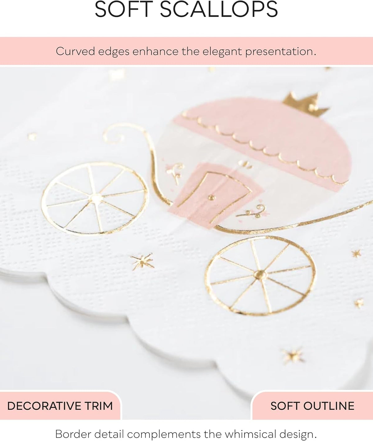 Gatherings by CP Princess Carriage Napkins, Gold Foil Details,16 Pack