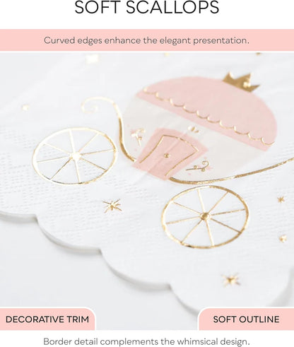 Gatherings by CP Princess Carriage Napkins, Gold Foil Details,16 Pack