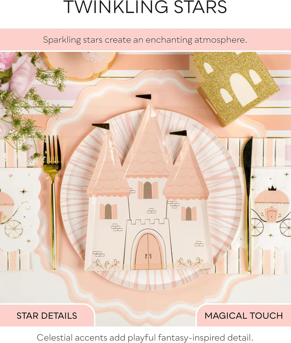 Gatherings by CP Princess Carriage Napkins, Gold Foil Details,16 Pack
