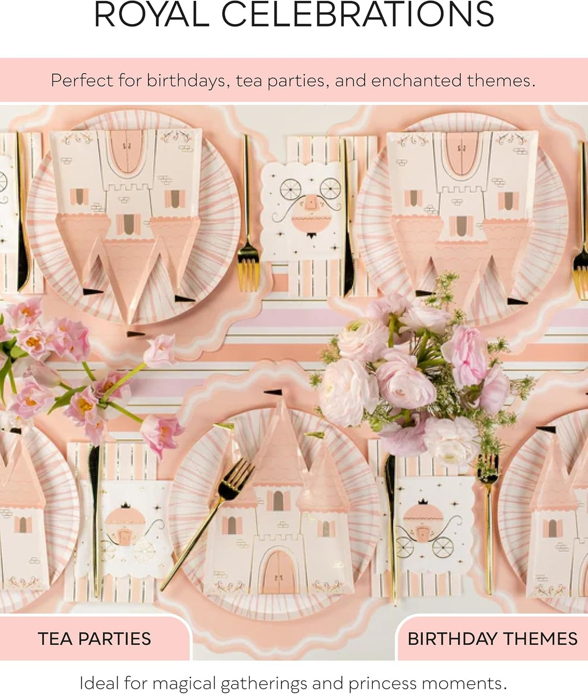 Gatherings by CP Princess Carriage Napkins, Gold Foil Details,16 Pack