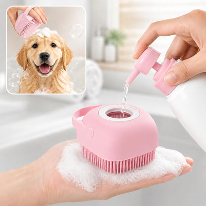 Soft Silicone Pet Bath Massage Brush for Dogs & Cats, Gentle Grooming Cleaning Tool for Puppy Kitten Washing, Pink