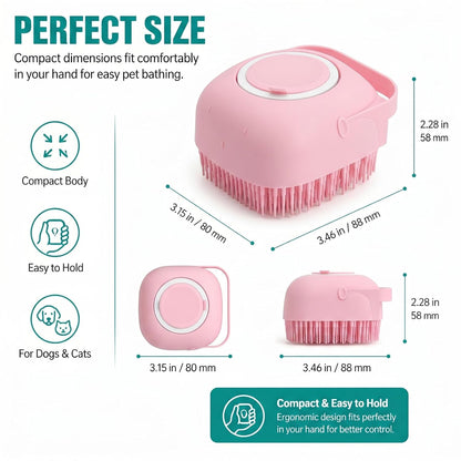 Soft Silicone Pet Bath Massage Brush for Dogs & Cats, Gentle Grooming Cleaning Tool for Puppy Kitten Washing, Pink