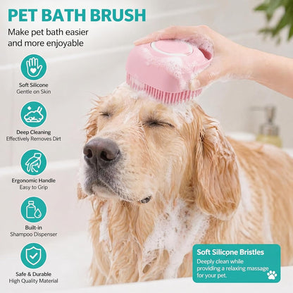 Soft Silicone Pet Bath Massage Brush for Dogs & Cats, Gentle Grooming Cleaning Tool for Puppy Kitten Washing, Pink
