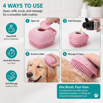 Soft Silicone Pet Bath Massage Brush for Dogs & Cats, Gentle Grooming Cleaning Tool for Puppy Kitten Washing, Pink