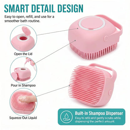 Soft Silicone Pet Bath Massage Brush for Dogs & Cats, Gentle Grooming Cleaning Tool for Puppy Kitten Washing, Pink