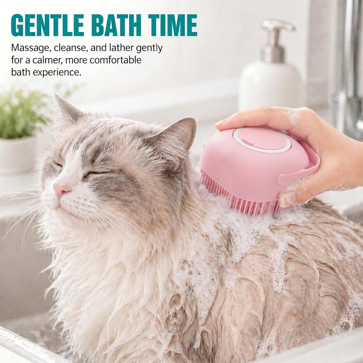 Soft Silicone Pet Bath Massage Brush for Dogs & Cats, Gentle Grooming Cleaning Tool for Puppy Kitten Washing, Pink
