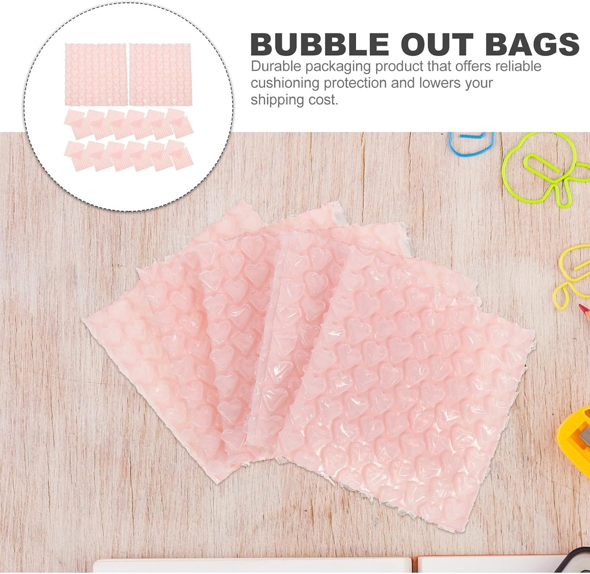 60Pcs Bubble Out Bags Double Walled Bubble Cushioning Bags for Shipping Packaging 3.93X3.93X0.19In Pink Heart Shaped Pouches for Mailing Protection