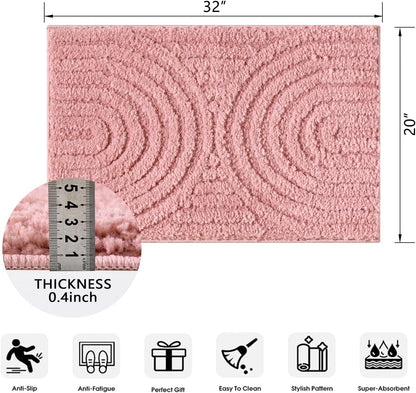 Pink Cute Bath Mat Non-Slip 20’’W x 32’’L Luxurious Modern Minimalist Rainbow Boho Tufted Kids Girls Bathroom Rugs Rubber Backed, Bohemian Geometric Bath Rug Microfiber Absorbent Floor Mat