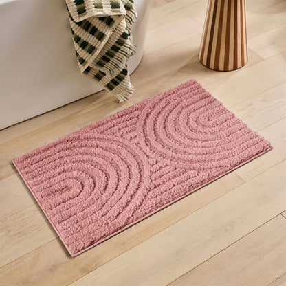 Pink Cute Bath Mat Non-Slip 20’’W x 32’’L Luxurious Modern Minimalist Rainbow Boho Tufted Kids Girls Bathroom Rugs Rubber Backed, Bohemian Geometric Bath Rug Microfiber Absorbent Floor Mat
