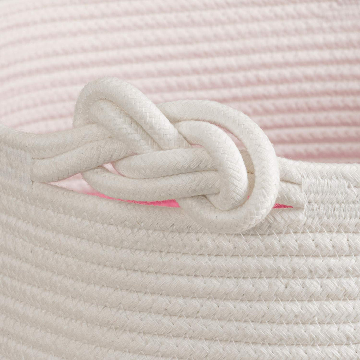 45L Woven Rope Baby Basket with Tassel, 16" x 13", Pink