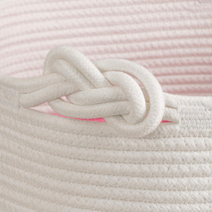 45L Woven Rope Baby Basket with Tassel, 16" x 13", Pink