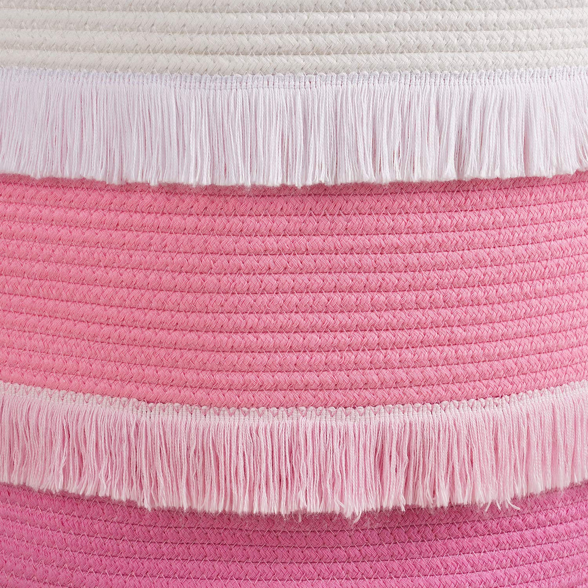 45L Woven Rope Baby Basket with Tassel, 16" x 13", Pink