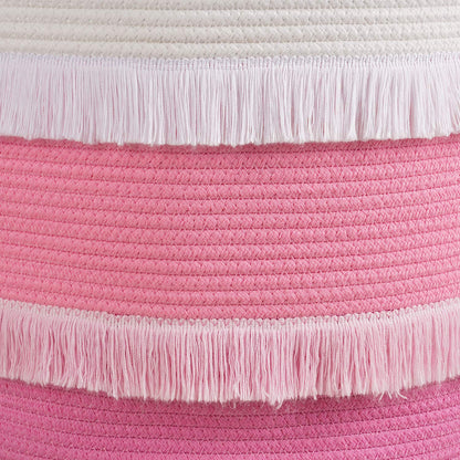 45L Woven Rope Baby Basket with Tassel, 16" x 13", Pink
