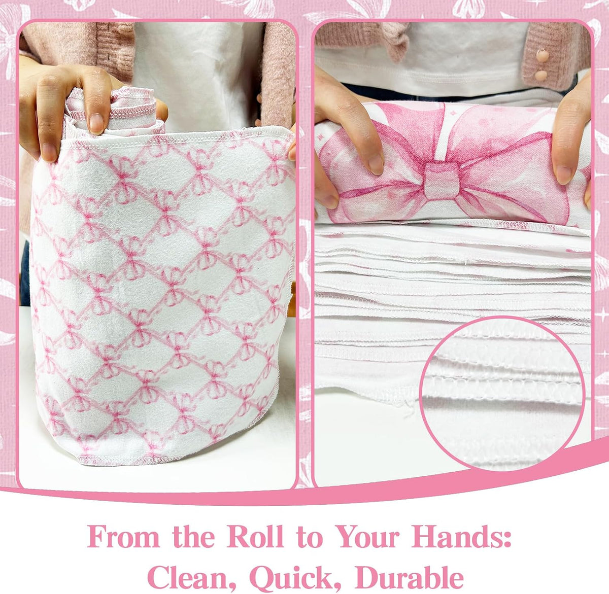 36 Pack Reusable Paper Towels Pink Bow Kitchen Rolls Towels