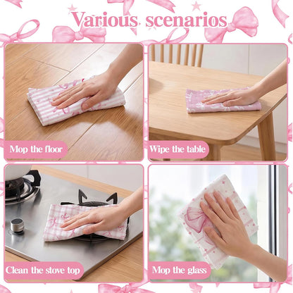 36 Pack Reusable Paper Towels Pink Bow Kitchen Rolls Towels