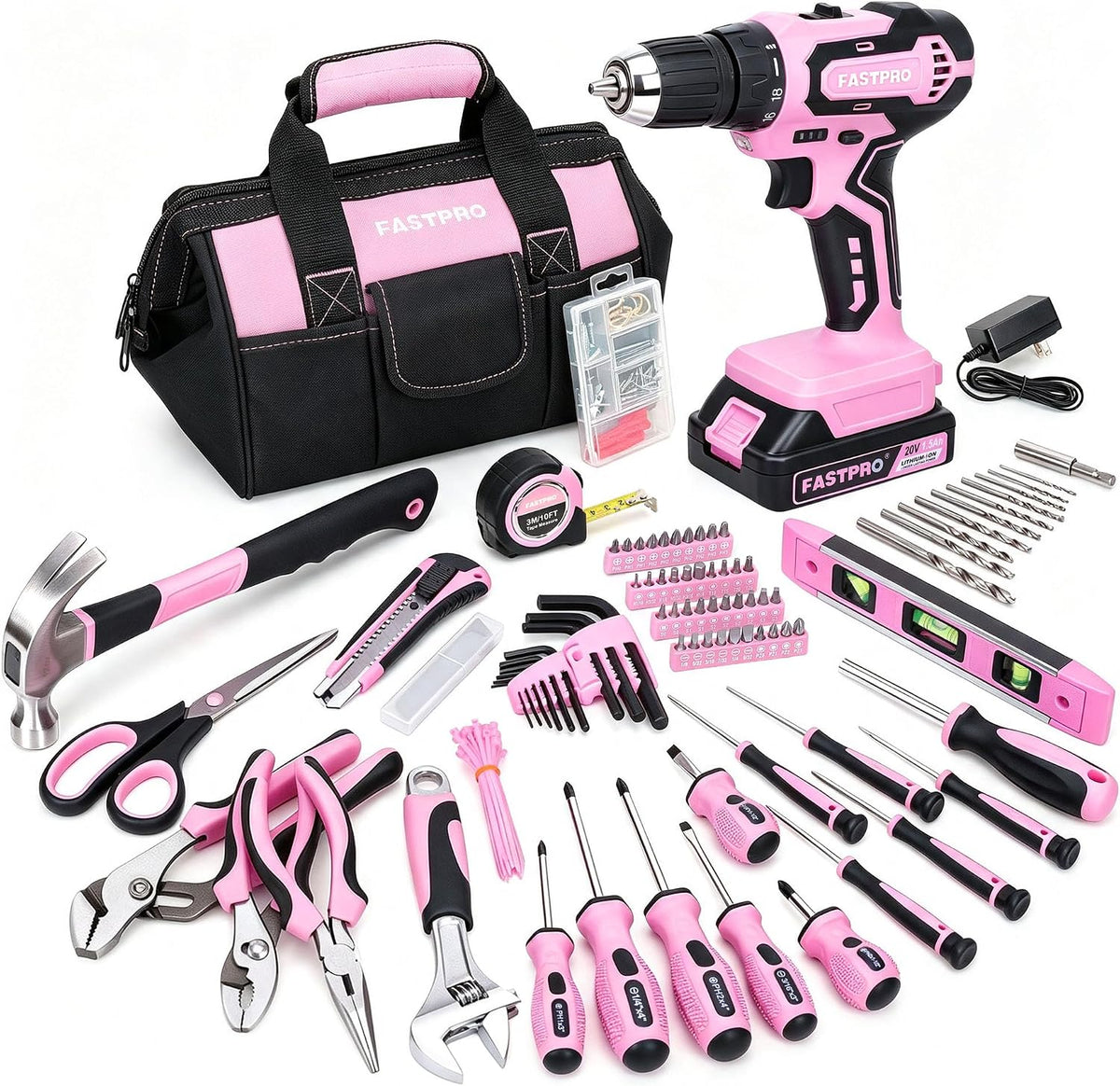 232-Piece Pink Drill Set for Women, Pink Tool Set with Bag