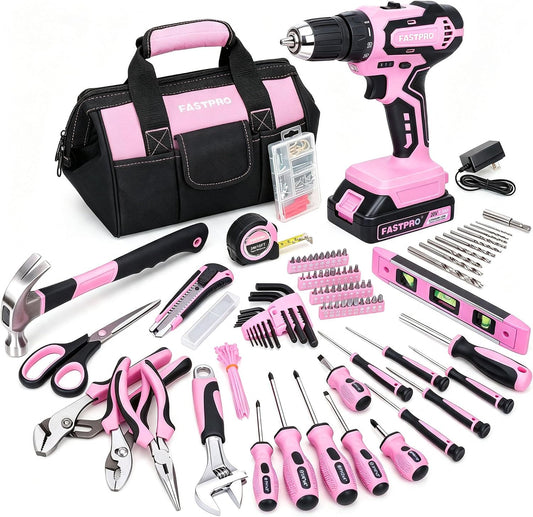 232-Piece Pink Drill Set for Women, Pink Tool Set with Bag