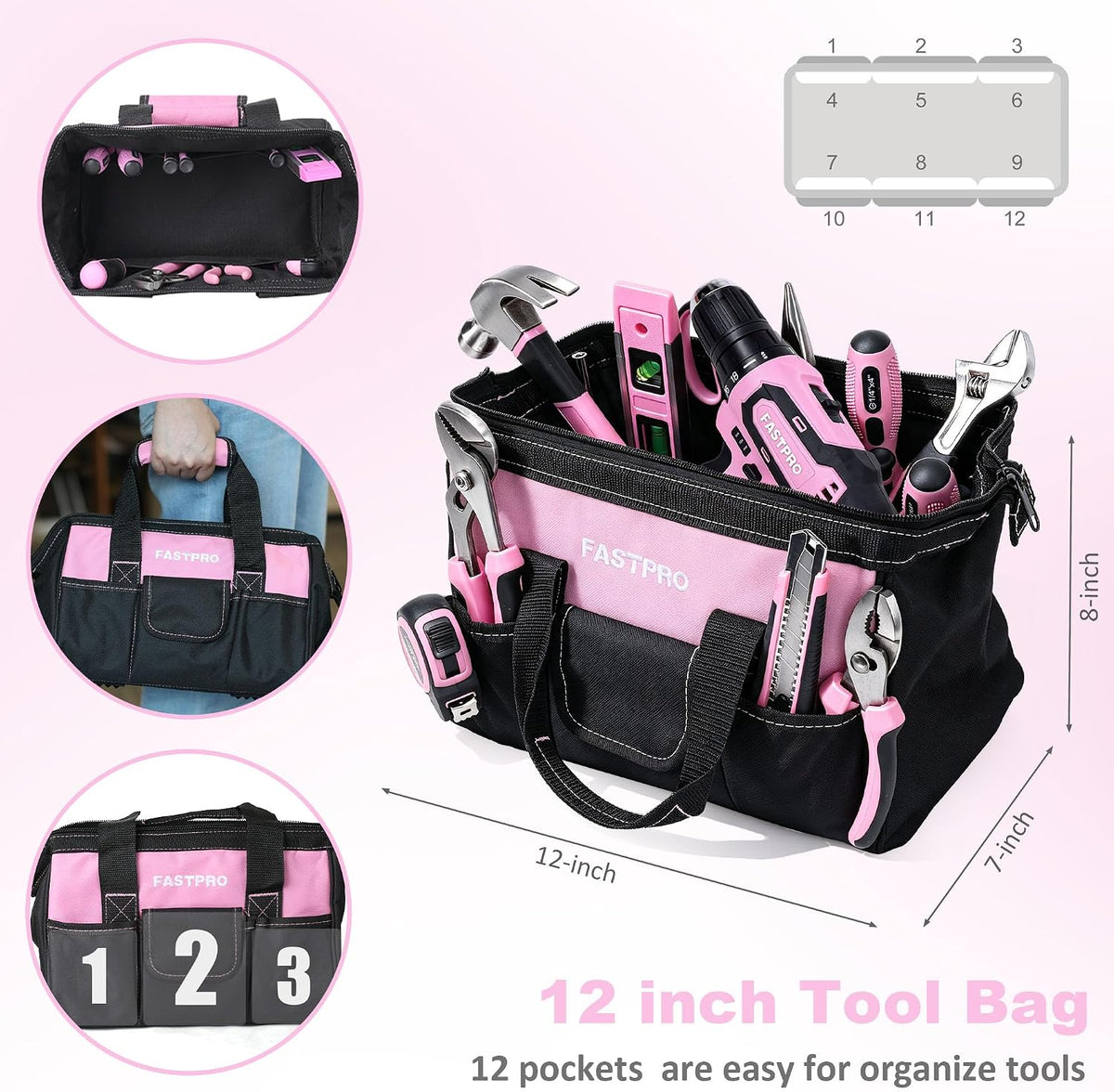 232-Piece Pink Drill Set for Women, Pink Tool Set with Bag