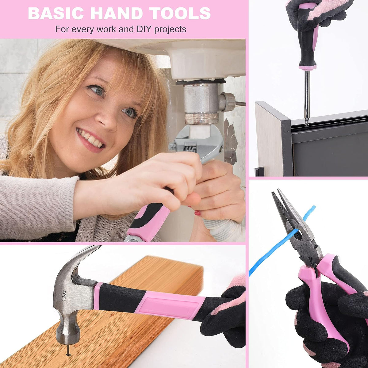 232-Piece Pink Drill Set for Women, Pink Tool Set with Bag