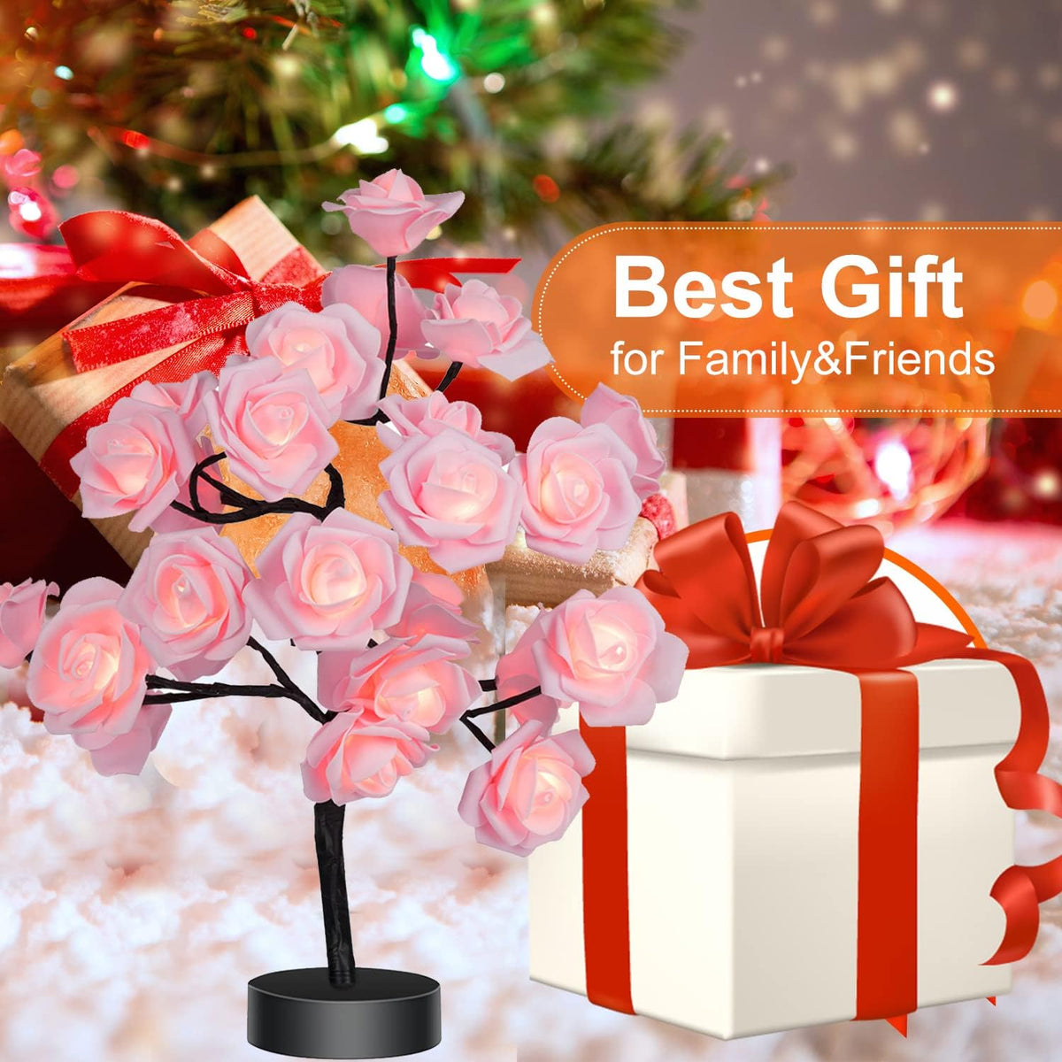 Birthday Mother's Day Valentine's Day Gifts for Mom Women Daughter Wife Girlfriend Sister Pink Flower Rose Tree lamp Cute Room Decor for Bedroom Livingroom