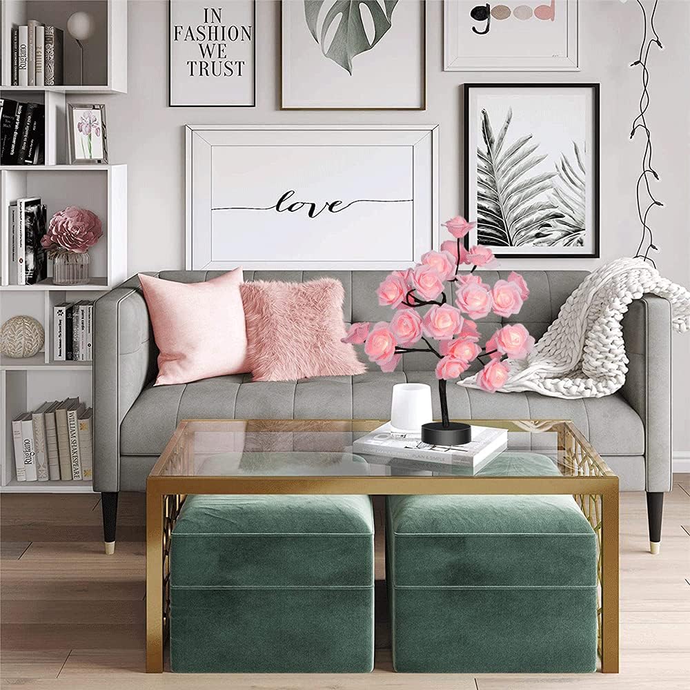 Birthday Mother's Day Valentine's Day Gifts for Mom Women Daughter Wife Girlfriend Sister Pink Flower Rose Tree lamp Cute Room Decor for Bedroom Livingroom