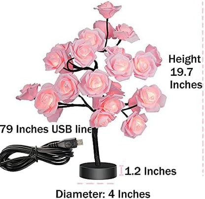 Birthday Mother's Day Valentine's Day Gifts for Mom Women Daughter Wife Girlfriend Sister Pink Flower Rose Tree lamp Cute Room Decor for Bedroom Livingroom