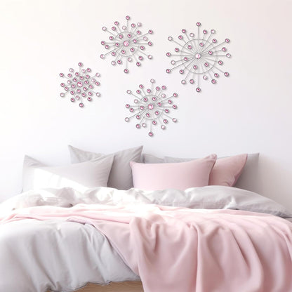 4 Pcs Pink Wall Decor, Bling Crystal Starburst Metal Wall Art