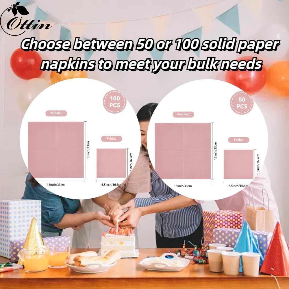 Pink Wedding Paper Dinner Napkins 3-Ply, 6.5'', 100Ct
