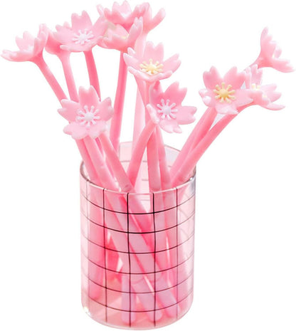 12pcs Cute Pink Flower Gel Ink Pens Writing Pens 0.5 mm Black Ink Fun Kawaii Pens Bulk for Office Supplies