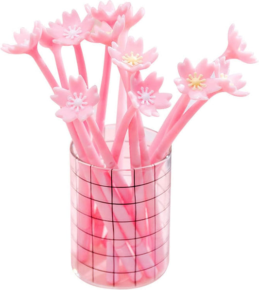 12pcs Cute Pink Flower Gel Ink Pens Writing Pens 0.5 mm Black Ink Fun Kawaii Pens Bulk for Office Supplies