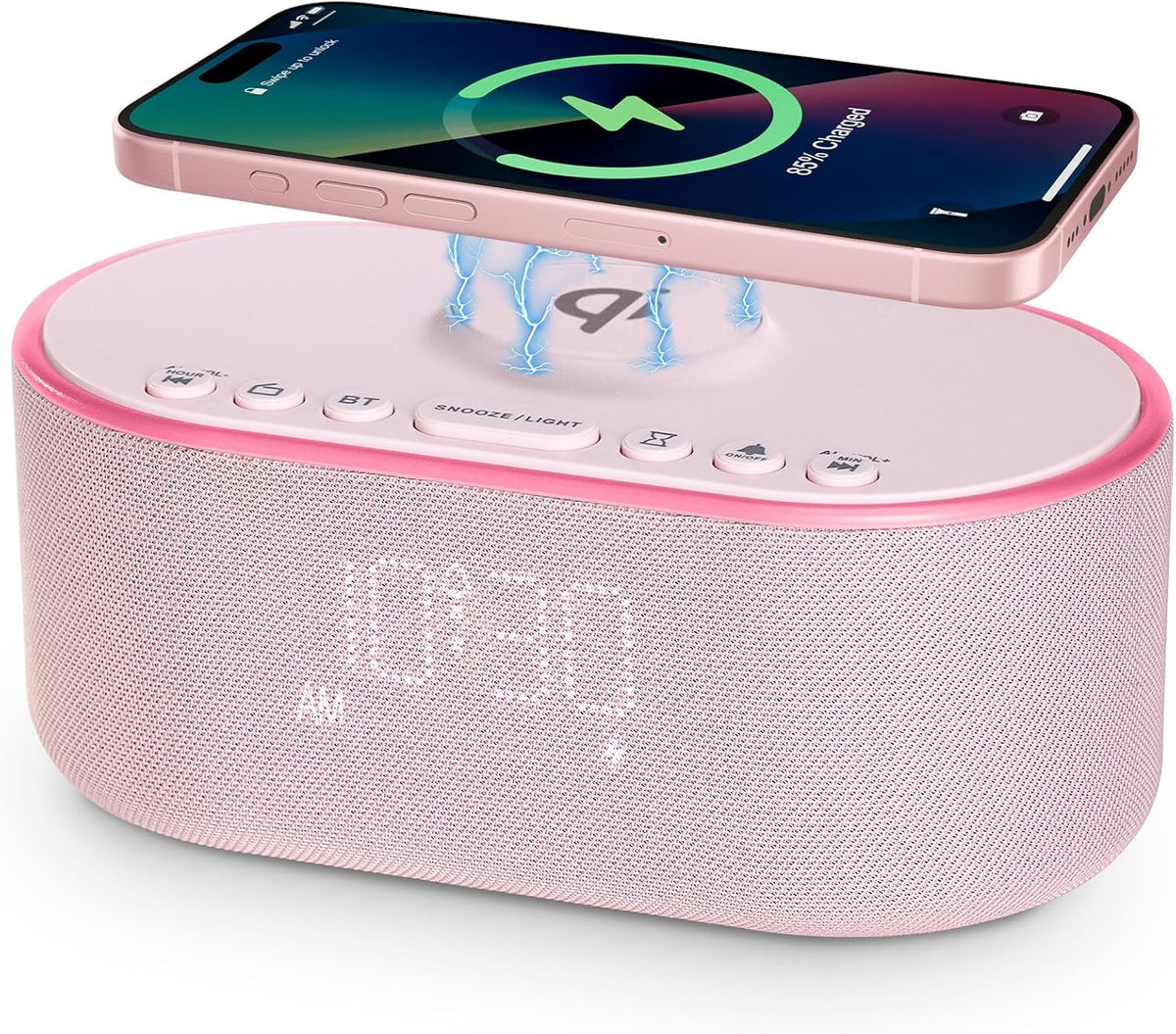 Qi Certified Wireless Charging Alarm Clock Radio for Bedroom