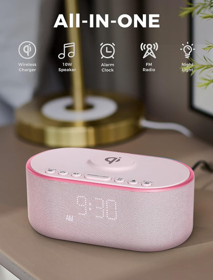 Qi Certified Wireless Charging Alarm Clock Radio for Bedroom