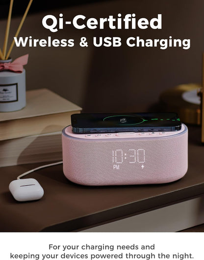 Qi Certified Wireless Charging Alarm Clock Radio for Bedroom