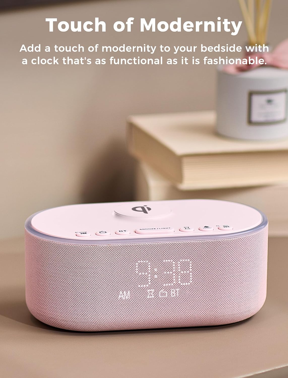 Qi Certified Wireless Charging Alarm Clock Radio for Bedroom