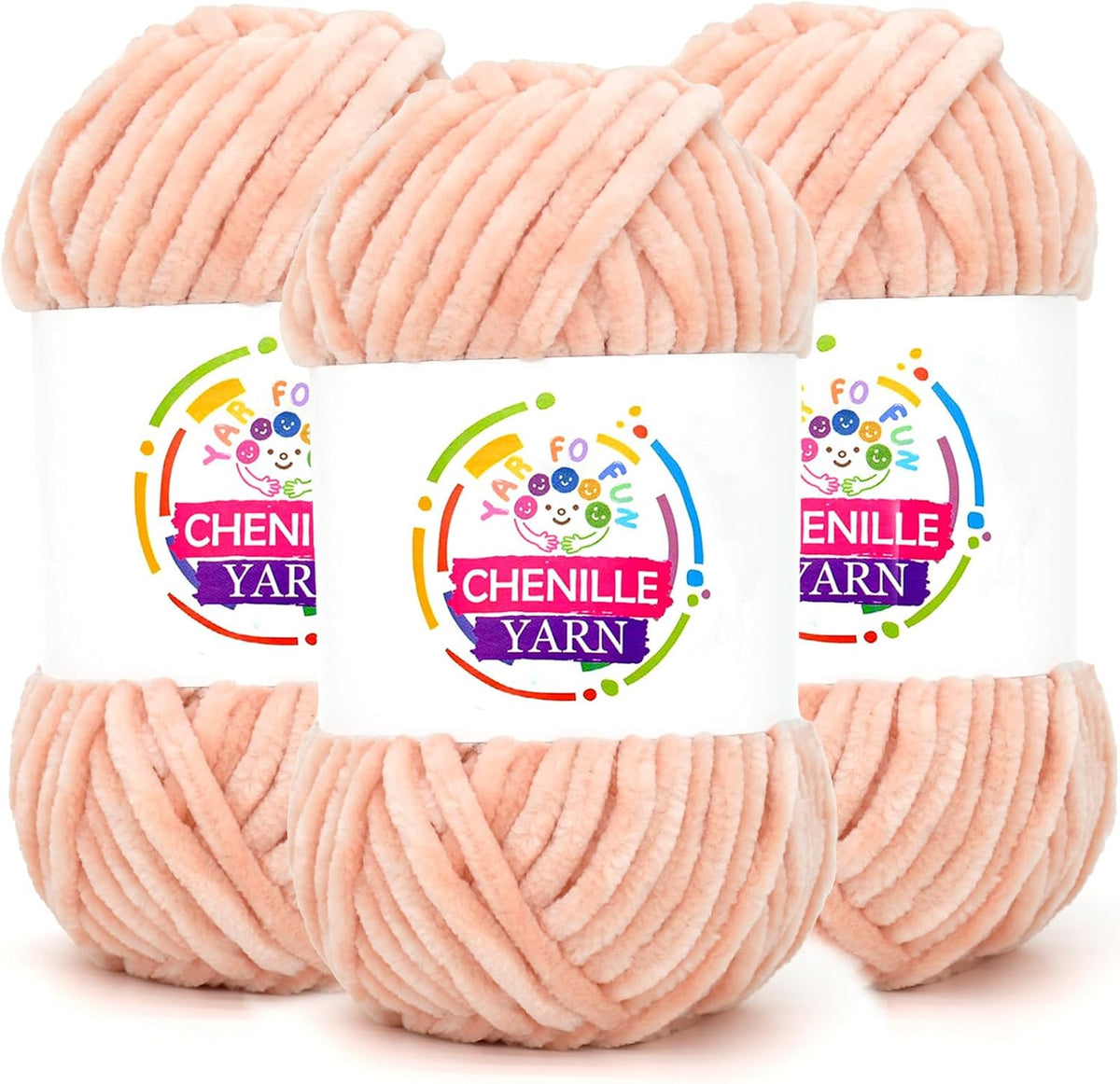 3 Pack Velvet Chenille Yarn for Crocheting,Peach Fluffy Velvet Plush Yarn Thick Soft Chunky Chenille Yarn Baby Blanket Yarn for Crocheting Knitting Beginners(Peach