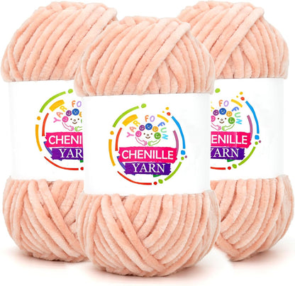 3 Pack Velvet Chenille Yarn for Crocheting,Peach Fluffy Velvet Plush Yarn Thick Soft Chunky Chenille Yarn Baby Blanket Yarn for Crocheting Knitting Beginners(Peach